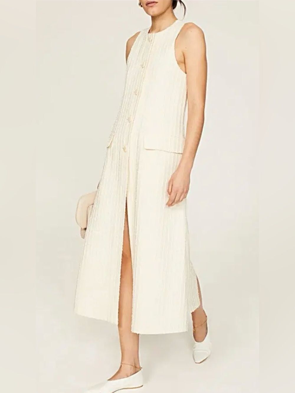 CO Ecru Tectured Midi Dress Retail $1495 Size XS